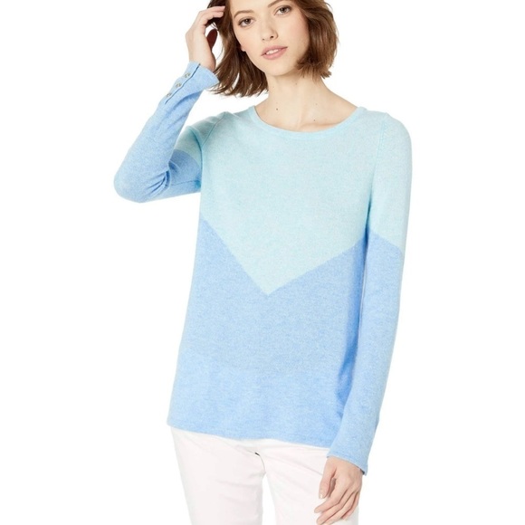 Lilly Pulitzer Brigitte Cashmere Sweater Bennet Blue Color Block Chevron Sz L - Picture 1 of 14
